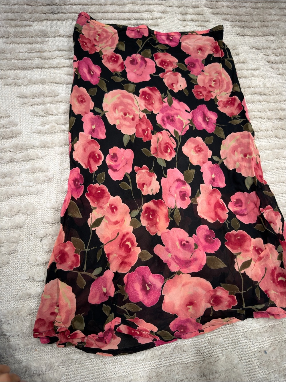 Cinnamon Girl Black Maxi Skirt with Pink Rose Print